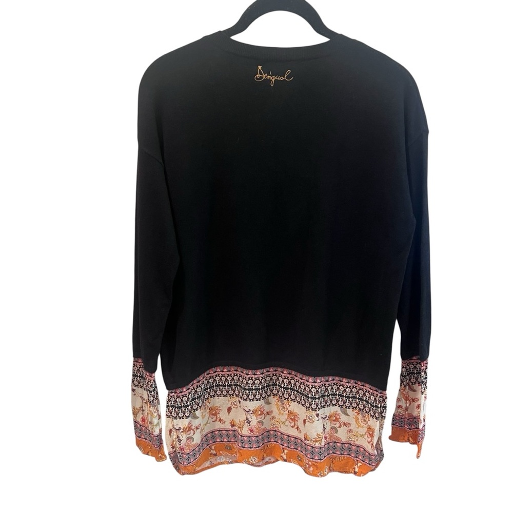 Desigual Black Sweater Top with Floral and Patterned Accents Size Medium - Picture 2 of 7